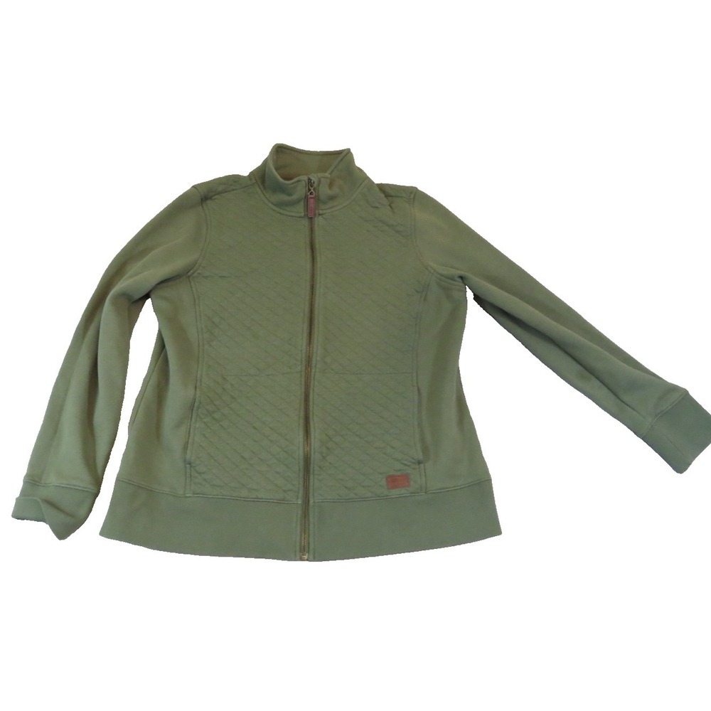 LL Bean Womens Quilted Cotton Full-Zip Sweatshirt Green Mock Neck GUC Size Lg‎
